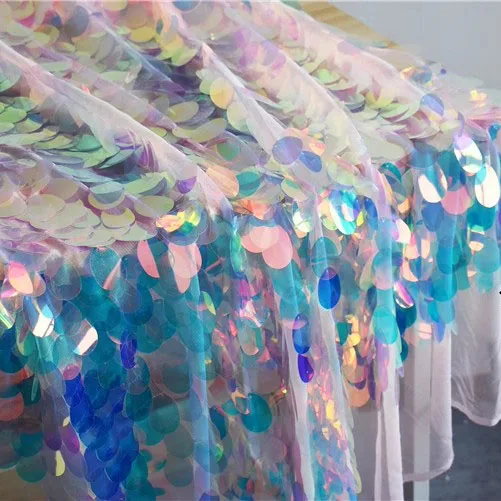 

1yard gradient color fabric Sequin round fish scale DIY sewing Skirt coat decorative clothing design fabrics for sewing