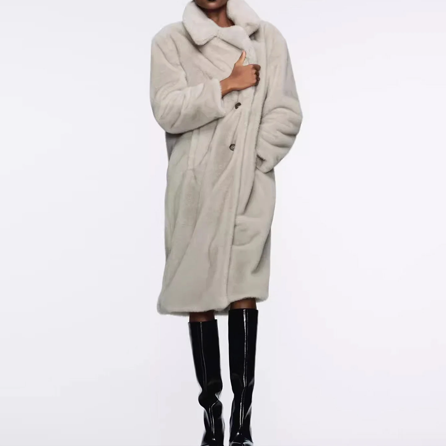 Z Abrigo largo Faionable para mujer efecto piel Artificial Ele Personali juvenil Sle corte holgado largo Sve 2025 otoño