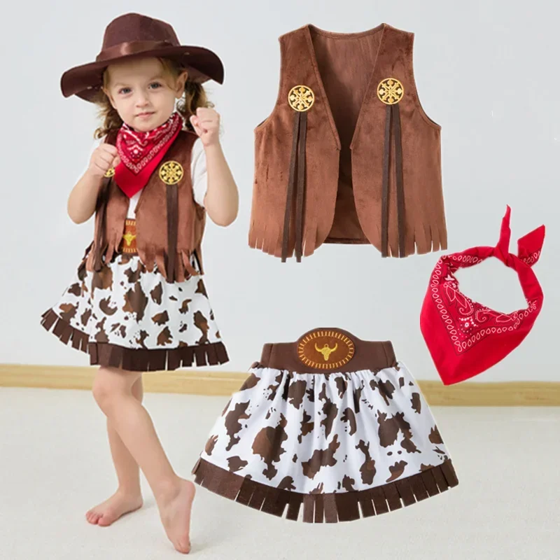 

Child Girls Western Costume Inafnt Halloween Cowgirl Cosplay Event Clothes Girl Carnival Outfit Children Stage Performance Wear