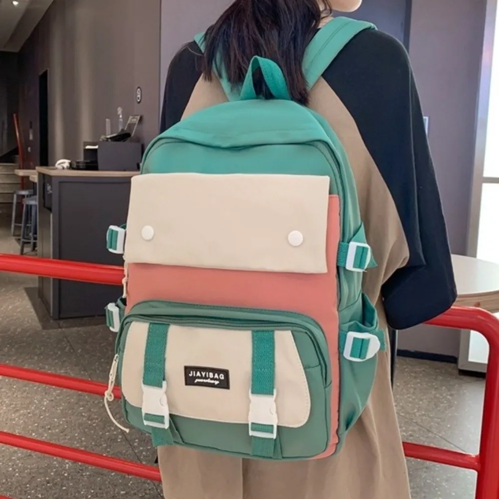 Simple Nylon Backpack Breathable Korean Color School Bag Multifunction Large Capacity Book Bag Students