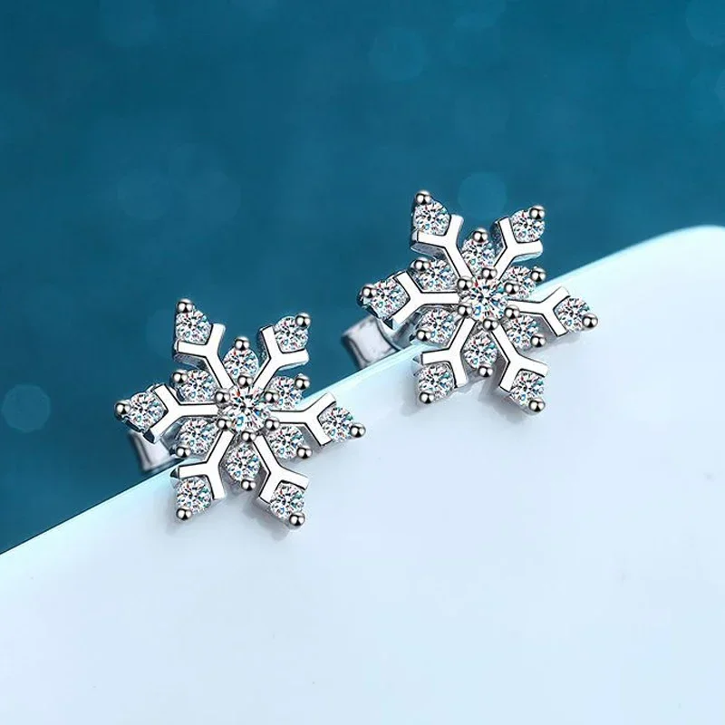 Smyoue Test Passed Moissanite Stud Earrings Women Snowflake Earring 925 Sterling Silver Plated Rhodium Sparkly Fine Jewelry Gift