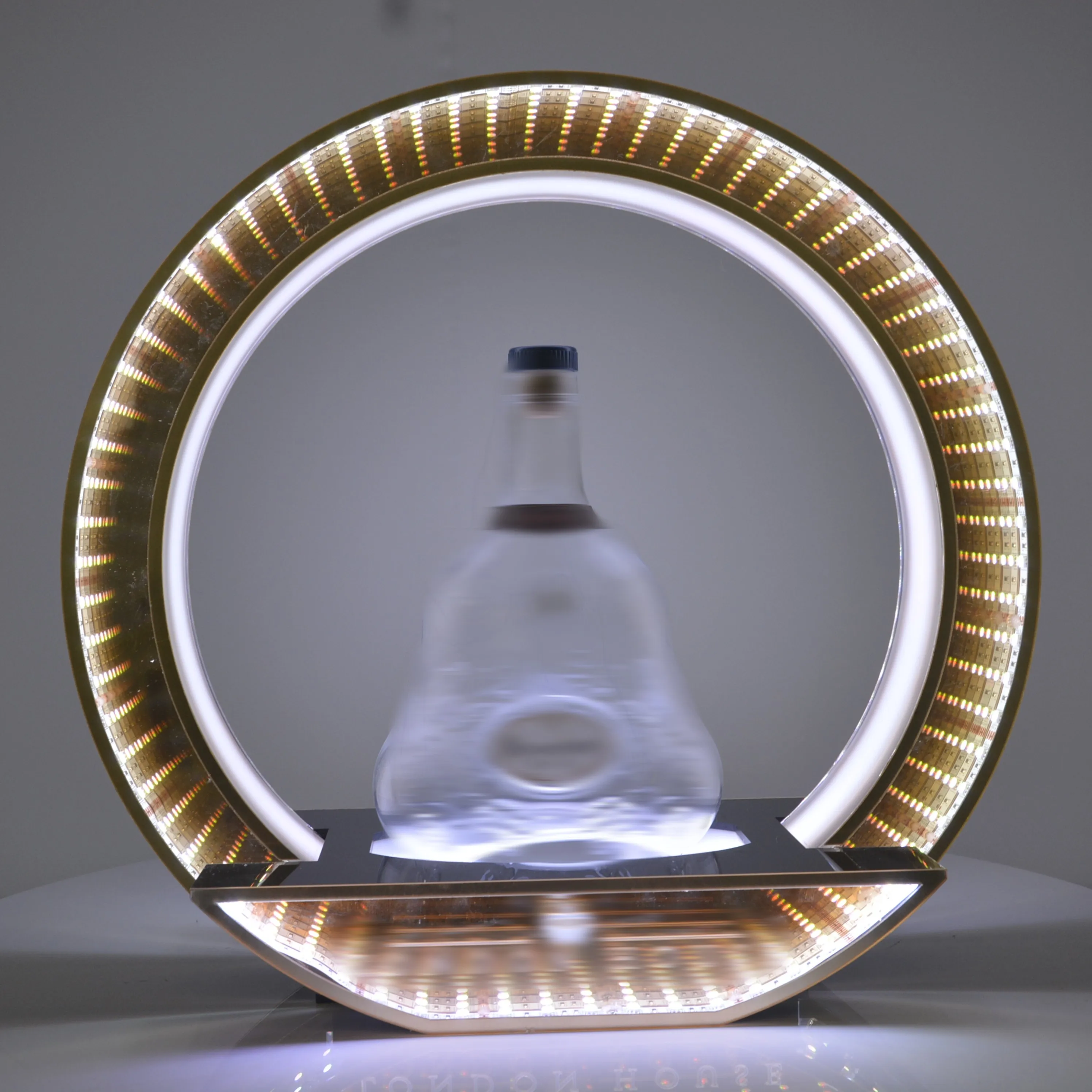 LED Acrylic Display Circular Mirror Surface VIP Hennessy Bottle Presenter Custom Logo USB Powered Eco-friendly for Nightclub