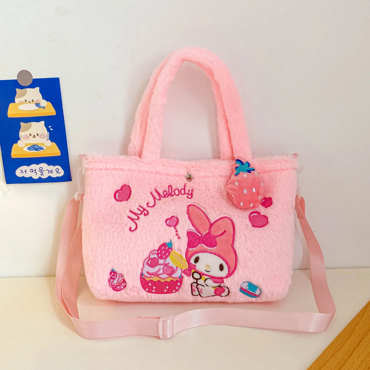 Sanrio-Bolso de felpa de Hello Kitty para mujer, bolsa Kawaii Kuromi My Melody, bolso de mano de Anime de dibujos animados, Cinnamoroll, bolsas de almacenamiento, regalos para niñas