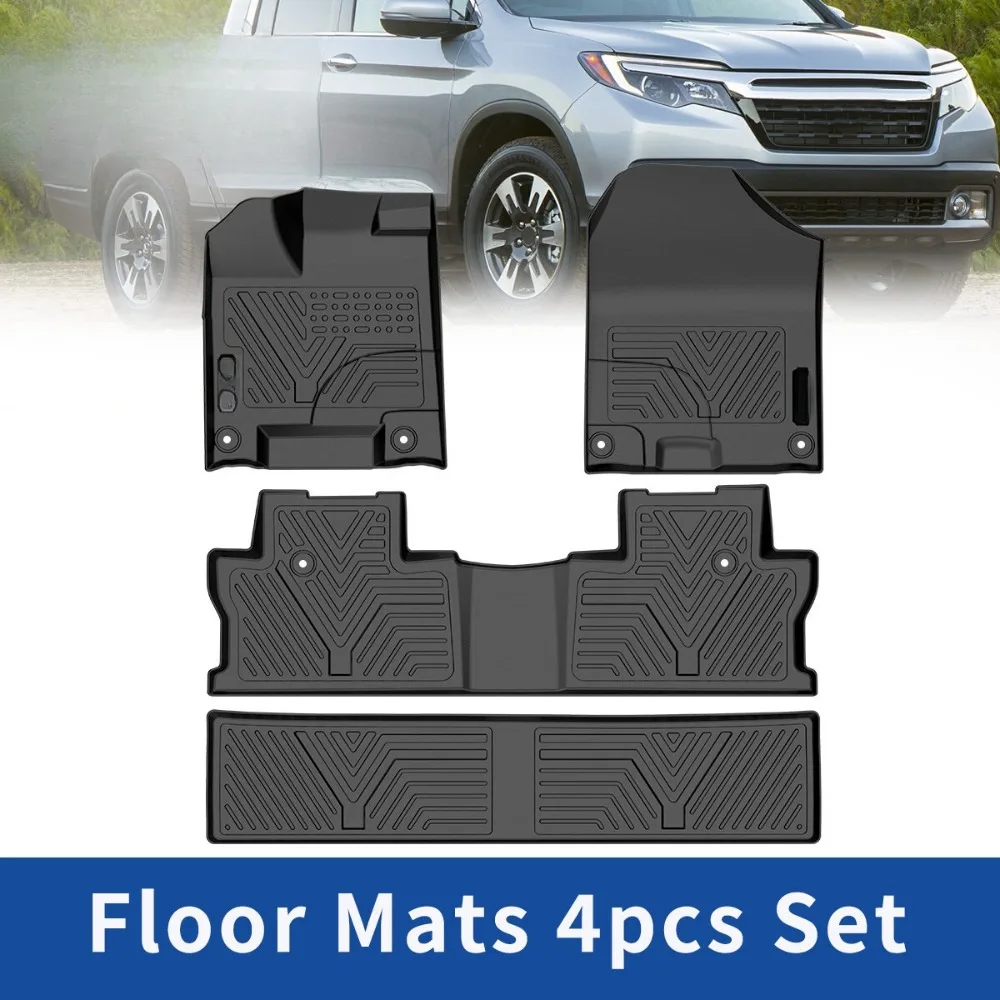 

Front + Rear Floor Mats for 2017-2026 Honda Ridgeline Crew Cab All-Weather Liner