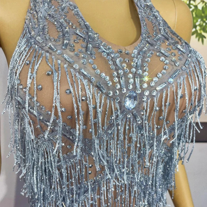 Drag Queen Gogo Kostüm Sexy Strass Fringed Overall Frauen Sänger Pole Dance Kleidung Bar Nachtclub Dj Ds Rave Outfit XS8896