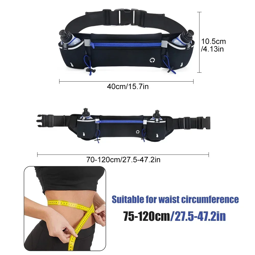 Running Belt Waist Pack with Water Bottles Water Resistant Runners Belt Fanny Pack for Hiking Fitness Adjustable Running Pouch