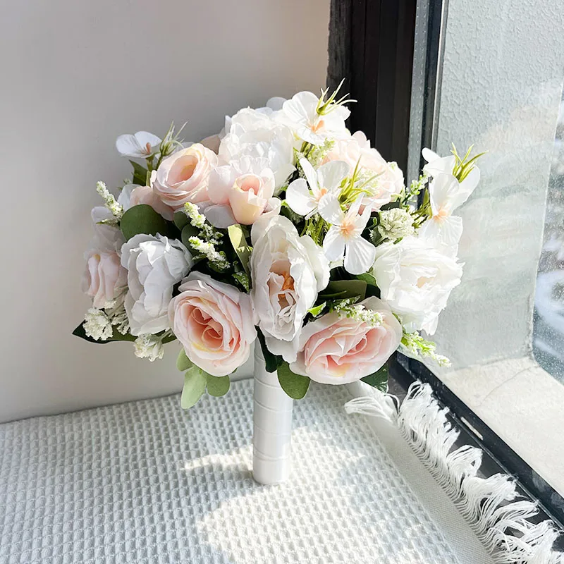 

Букет невесты, свадебные цветы, букет из роз цвета шампань, белые пионы, искусственные цветы, букеты для подружек невесты, свадебные аксессуары