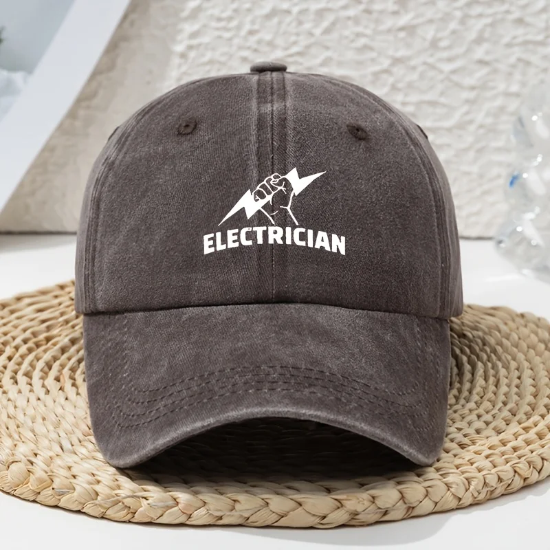 Men' & Women' Vintage Washed Baseball Cap with Electrician-Themed White Lettering - Adjustable Dad Hat Suitable for Outdoor, Cas
