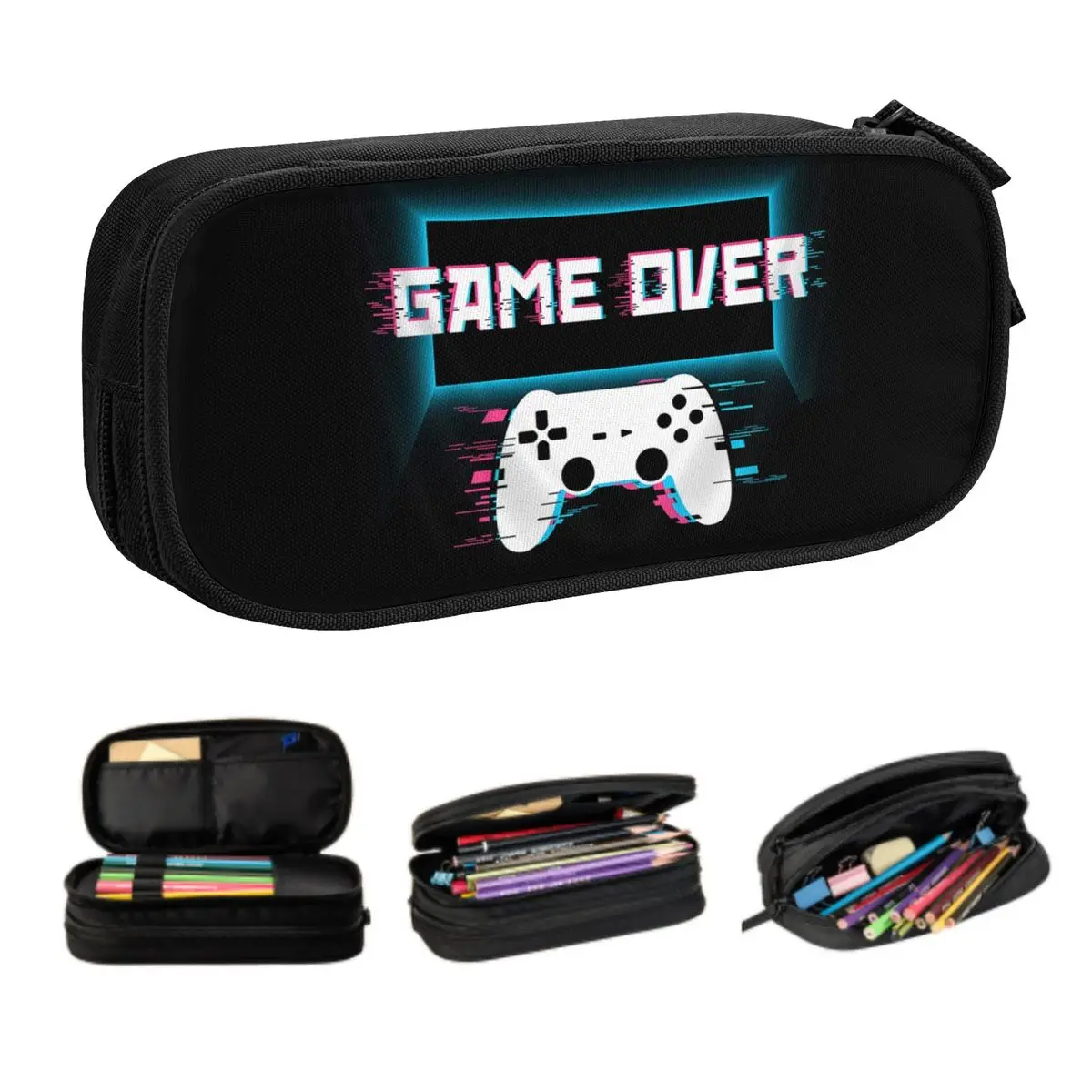Custom Cute Game Over Gaming Gamer Controller Pencil Case for Boys Gilrs Video Game Large Capacity Pen Bag Box School Supplies