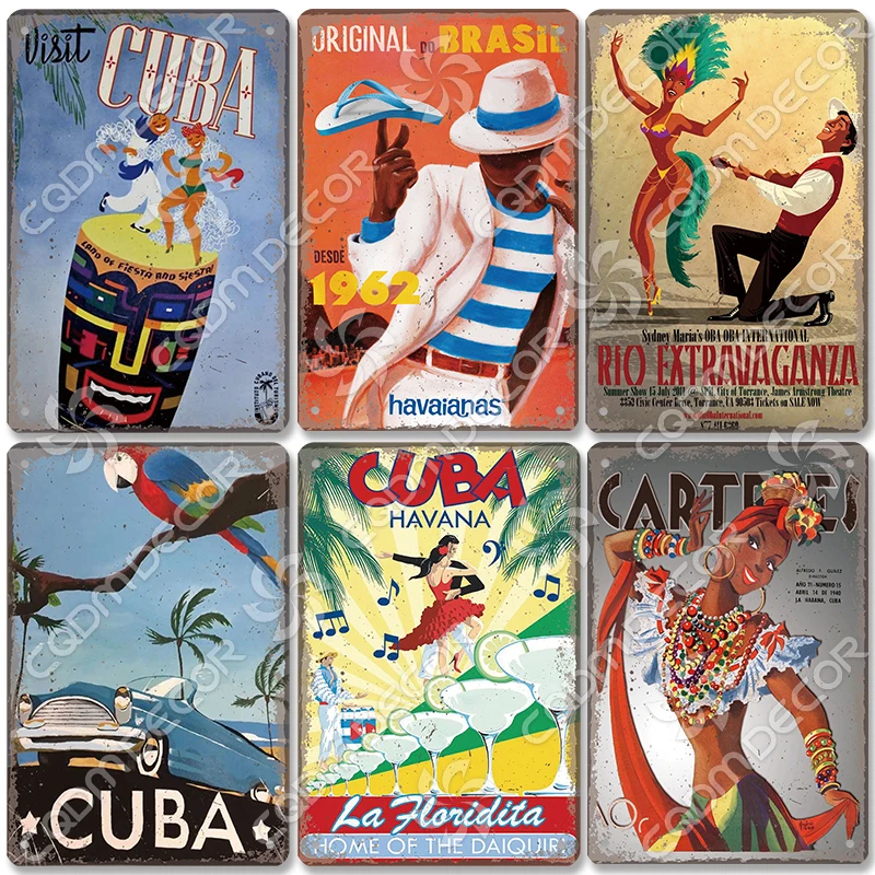 

Visit Cuba Brazil Poster Tin Sign Havana Club Mojito Metal Plaque Vintage Wall Decor for Bar Pub Living Room Home
