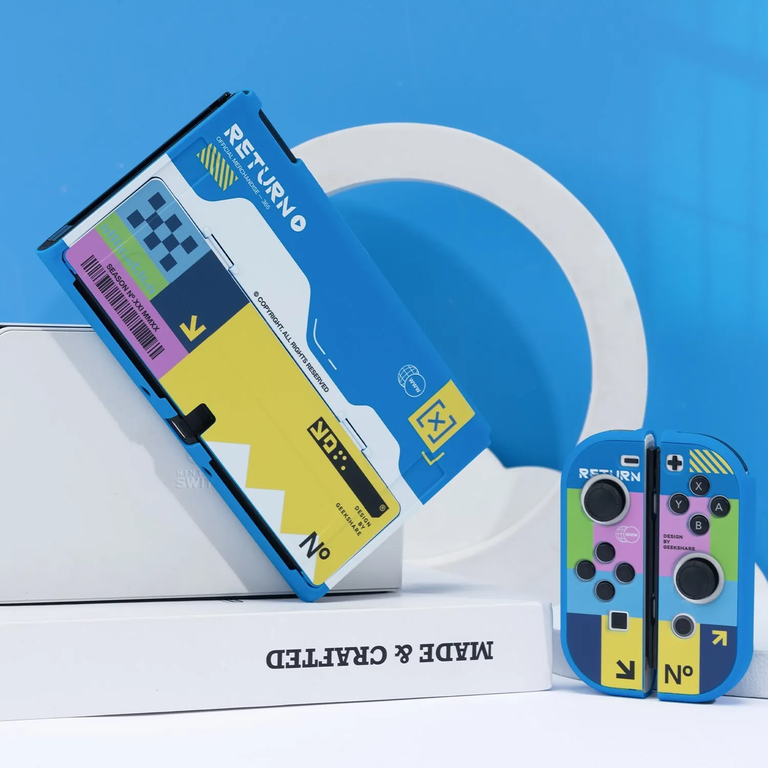 Чехол GeekShare Nintendo Switch на органических светодиодах, защитный чехол синего цвета с разрезом, жесткий корпус, аксессуары для консоли Switch OLED NS