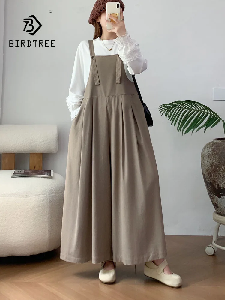 New 2026 Autumn Women Cotton Jumpsuit, Pocket Patchwork, Mori Girl Korean Casual Age Reduction Solid Overalls Pants B67919CC
