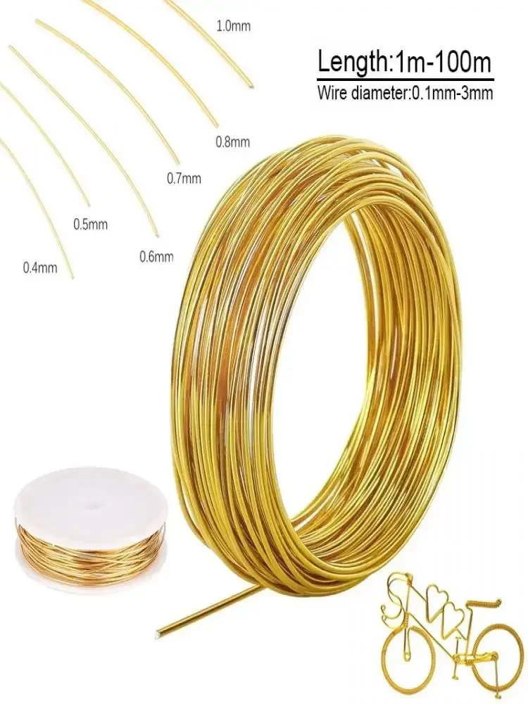 10 meter 0,1 mm-1 mm dia zachte messing draad gouden kleur messing vorm maken metaaldraad hoge kwaliteit sieraden accessoires - afbeelding 2