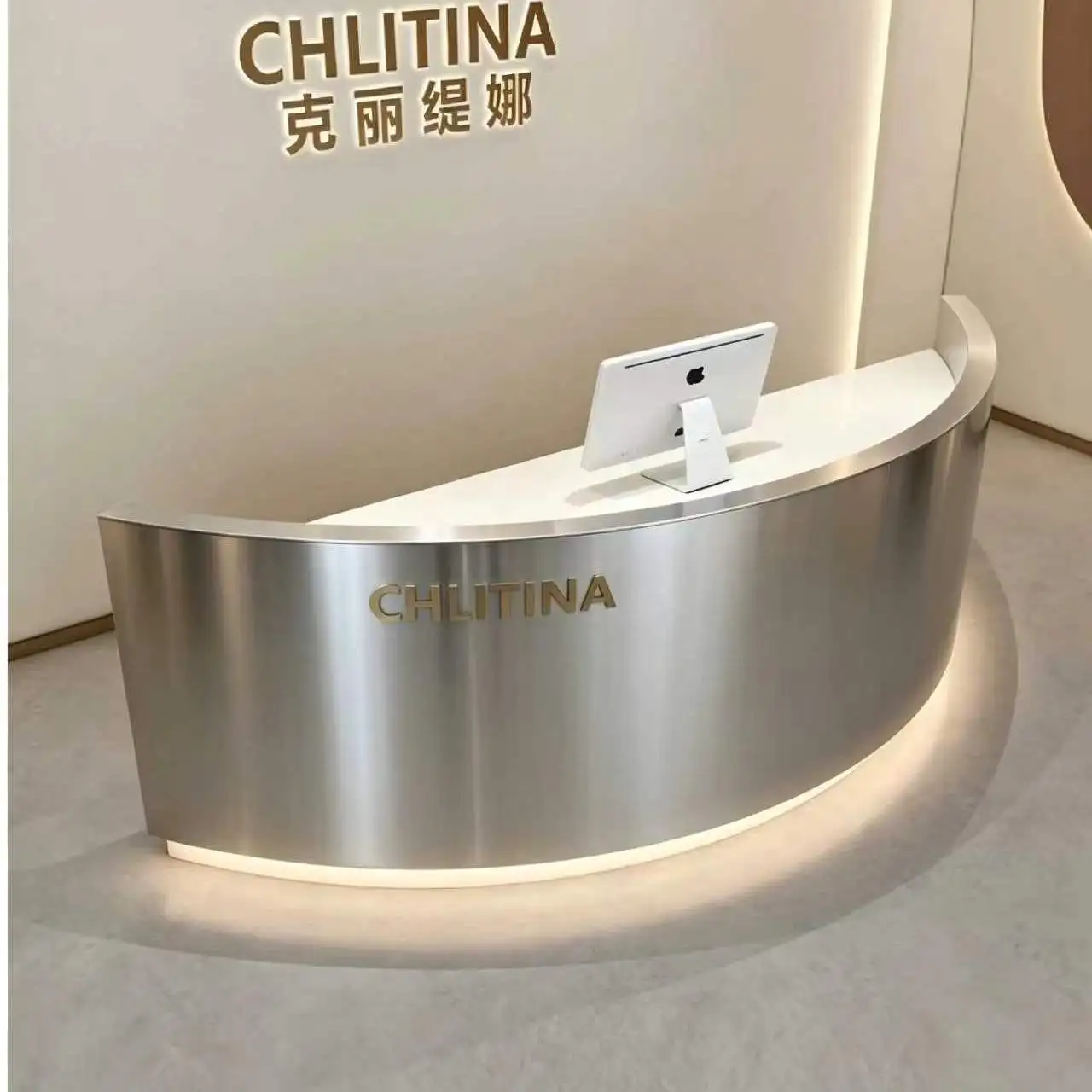 Simple Stainless Steel Semi-circular Arc Minimalist Modern Design Storage Beauty Salon Bar Cabinet Cashier Desk