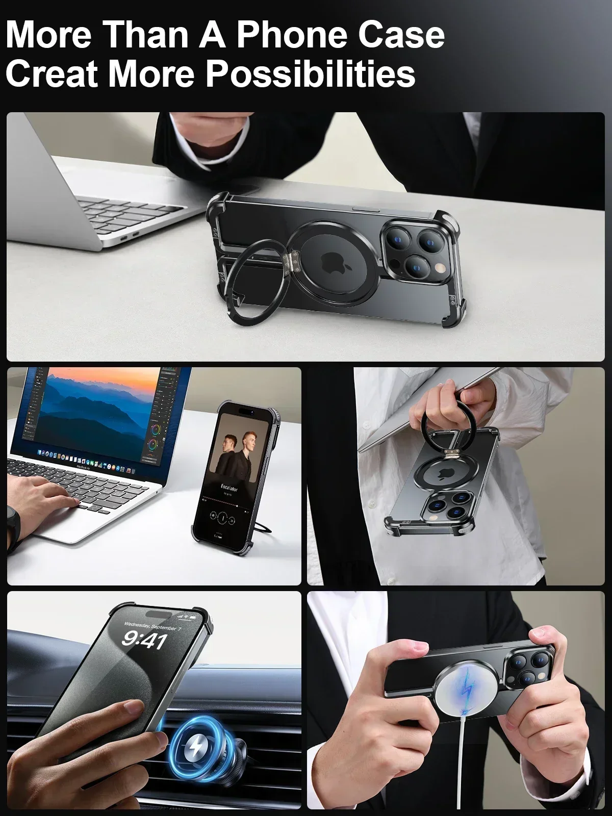 Eary Magsafe Phone Case for iPhone 16/15/14/13 Pro Max Bazel-Less Phone Cover w/ Ring Drop Protection Mobile Phone Accessories