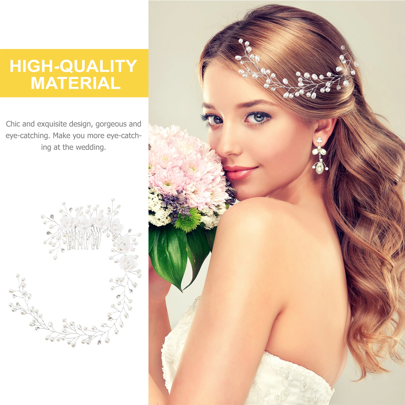 

Pearl Comb Bridal Headband Elegant Hair Accessories for Wedding Party Pearls Flowers Decor Lightweight Comfortable