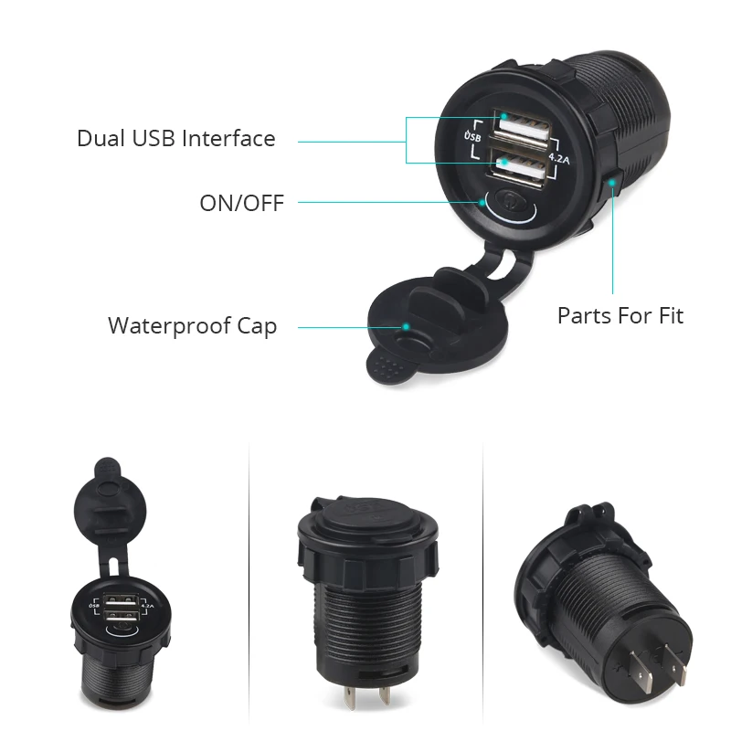 Quick Charge Dual USB Car Charger Socket Waterproof 12V-24V Car Cigarette Lighter Power Outlet For Car Motorcycle Marine Boat