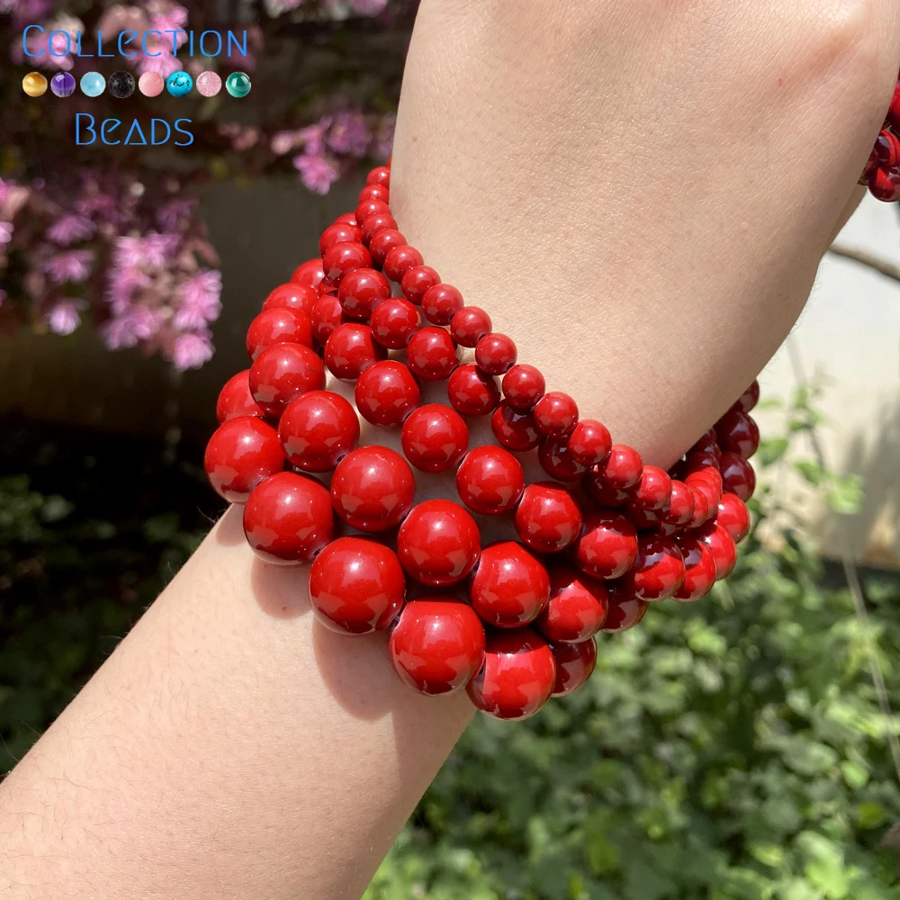 Natural Stone Beads 6 8 10 12 14 16mm Cinnabar Jade Round Loose Beads For Jewelry Making DIY Bracelet Necklace 15\'\'