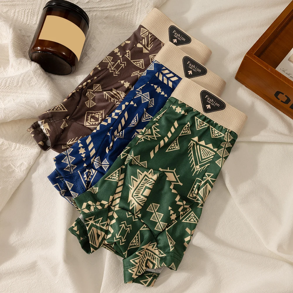 

Мужские трусы-боксеры в стиле ретро с этническим принтом, бесшовные, комфортные, эластичные, мягкие, со средней посадкой, мужская одежда