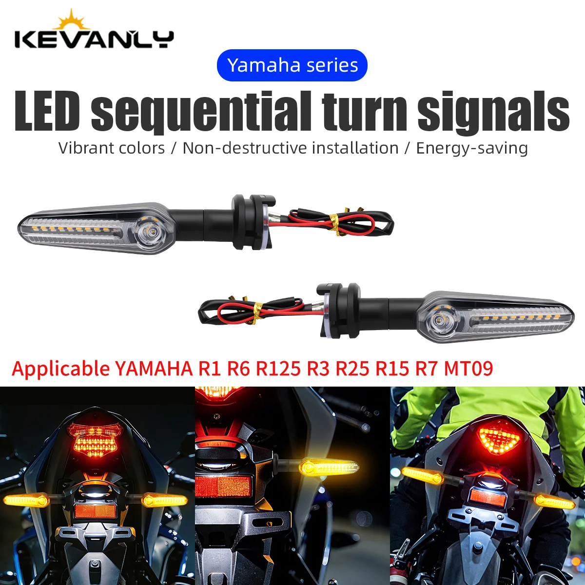 1/2 Pair For YAMAHA R1 R6 R125 R3 R25 R15 R7 MT09 Motorcycle Turn Signal Light Flowing Dynamic LED Indicator Blinker Replacement