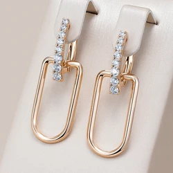 Kinel Fashion 585 Rose Gold Color Glossy Hollow Square Drop Earring for Women Unusual Shiny Natural Zircon Daily Fine Jewelry
