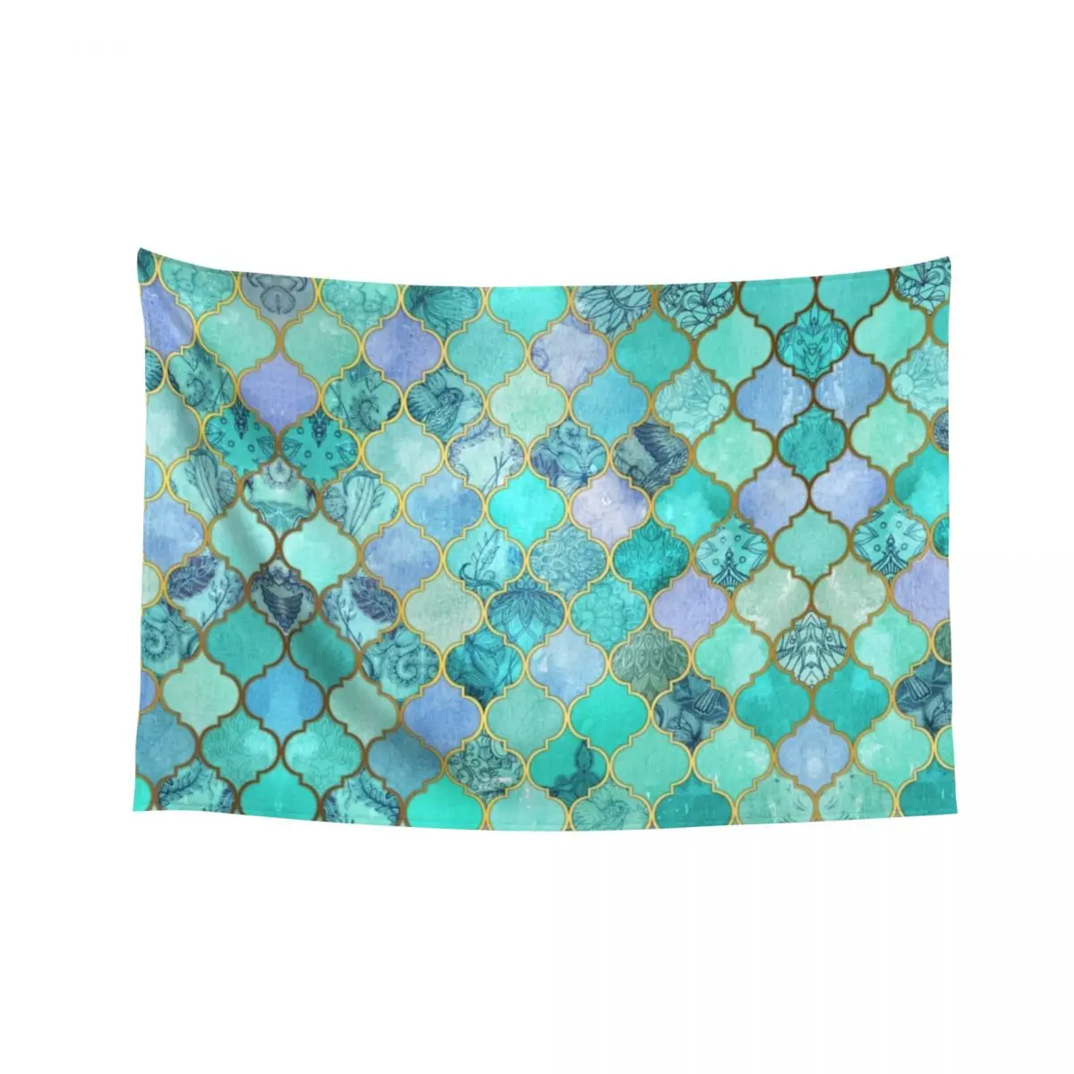 

Cool Jade & Icy Mint Decorative Moroccan Tile Pattern Tapestry House Decorations Japanese Room Decor Tapestry