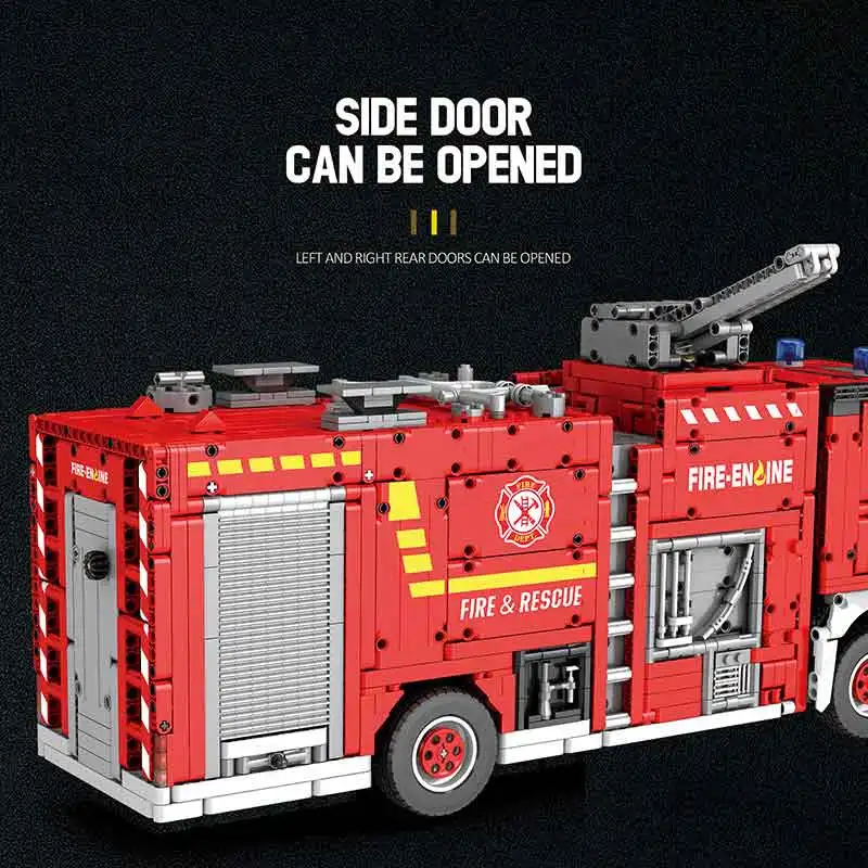 Reobrix 22008 Red Fire Engine Building Blocks Bricks with Water Spraying, Complex Puzzle Model, Wonderful Gift for Brick Fans
