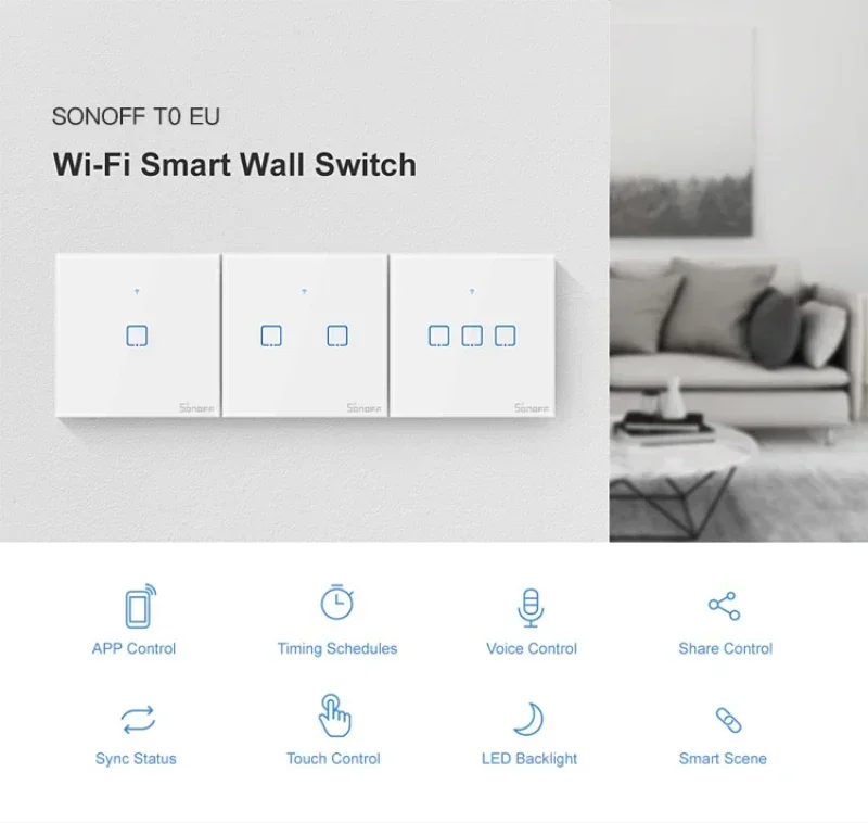 SONOFF T1/T2/T3/T0 TX EU/UK/US 1/2/3 Gang WiFi inteligentny ścienny przełącznik dotykowy inteligentne sterowanie domem za pośrednictwem aplikacji Ewelink/RF433/głos/dotykowy