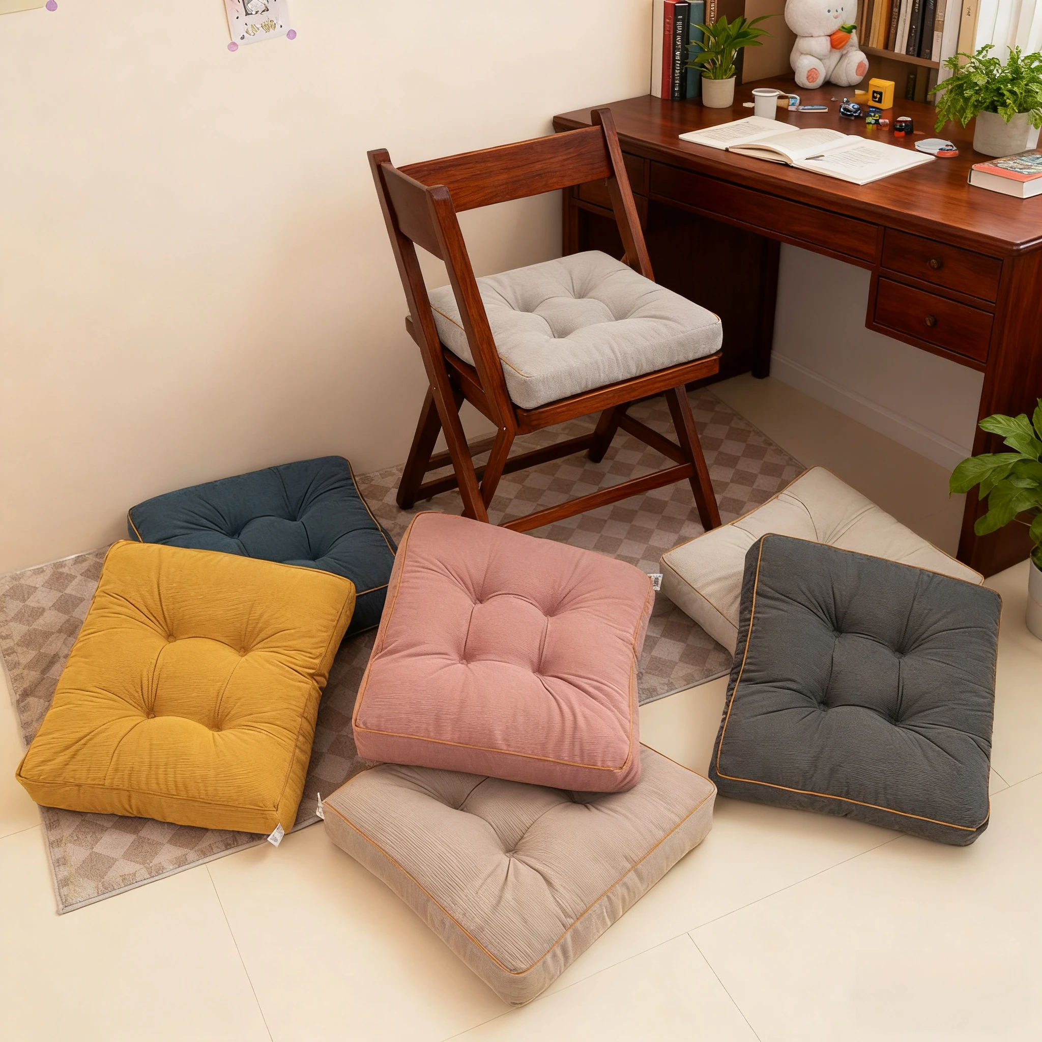 

1PCNon-slip Thicken Corduroy Square Seat Cushion Candy Color Throw Pillow Decorative Sofa Pillow Office Breathable Comfort 사각 방석