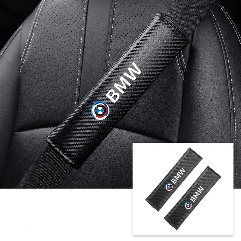 2Pcs Carbon Fiber Leather Car Seat Belt Cover Auto Interior Accessories For BMW M X2 X4 X5 X6 E90 F20 F21 F22 F07 F11 E60 G30