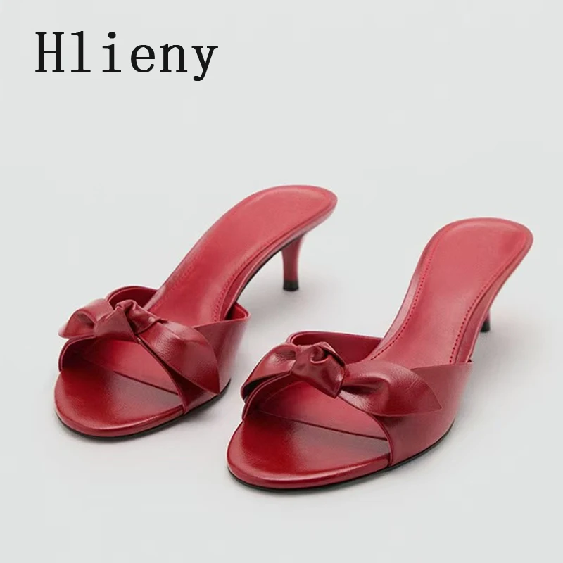 

Hlieny Elegant Low Heel Slippers Women Fashion Round Toe Thin Heel Slide Sandals Summer Sexy Open Toe Female Dress Shoes