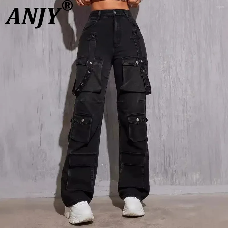 

ANJY Autumn New Women American Retro Streetwear Safari Style Multi-Pocket Jeans Casual Y2K Trendy High Waisted Cargo Pants A7712