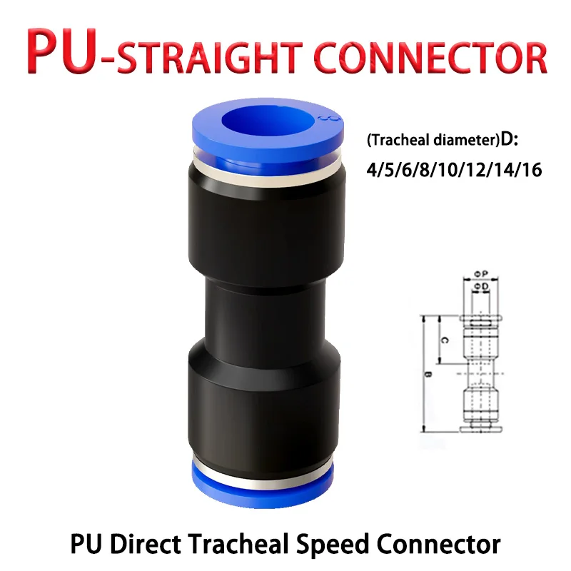 

1pcs Air Straight Pneumatic Fittings PU Plastic Water Pipes Quick Release Couplings 4-6-8-10-12-16mm Hose Connector Pipe Fitting