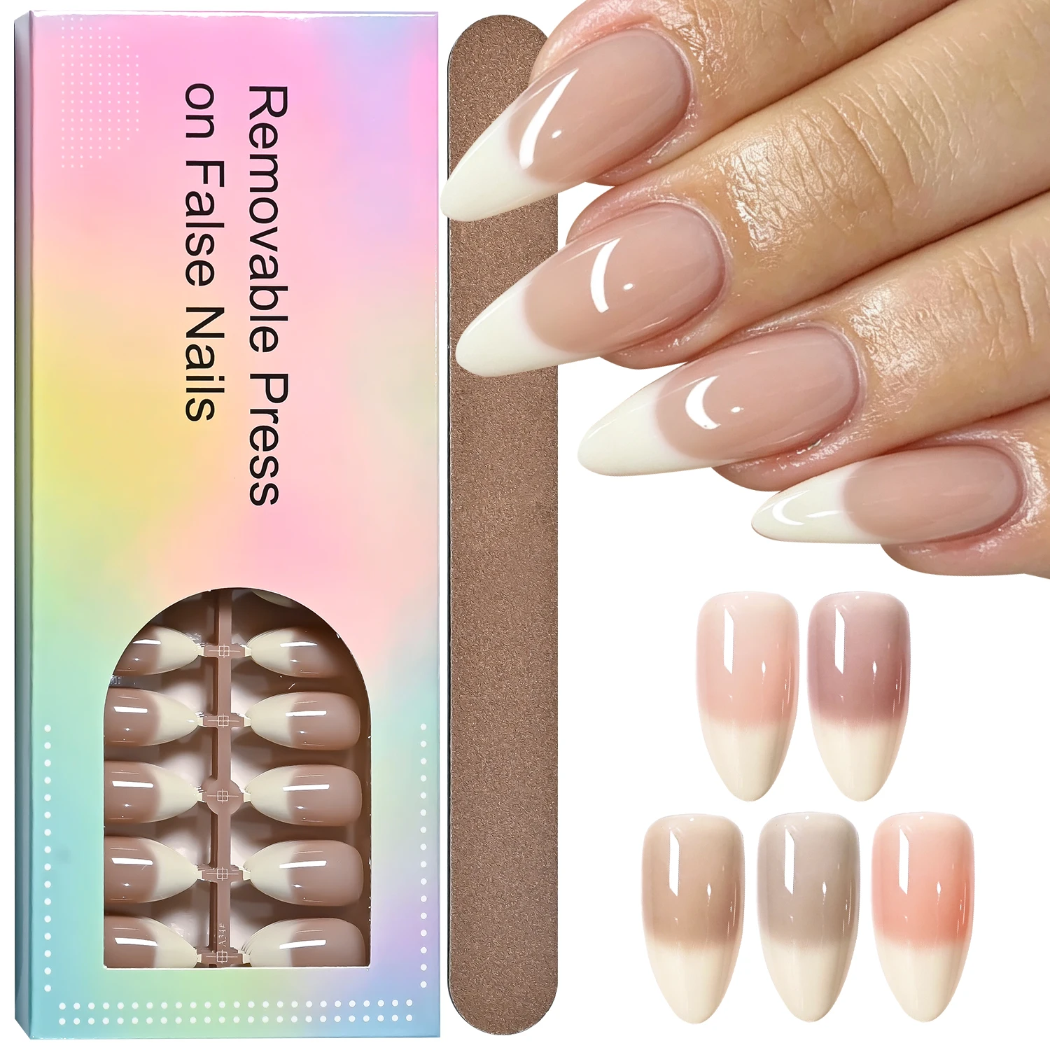 150Pcs 5Colors Ombre French Fake Nails Tips Glossy Nude White  Medium Almond Press On Nails Elegant Minimalist Women Manicure TD