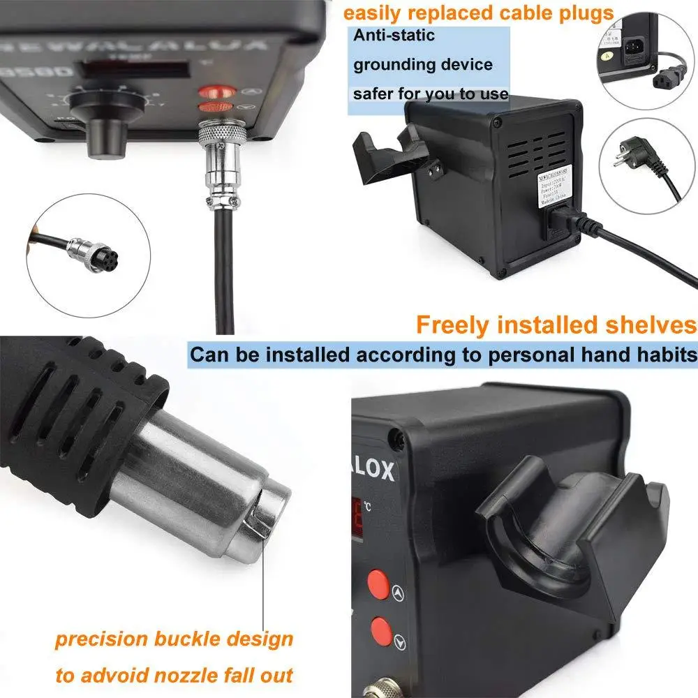 858D Soldering Station Hot Air Rework Station BGA IC Desoldering Tool LCD Display 500°C Airflow Adjustable Fast Heating Safe