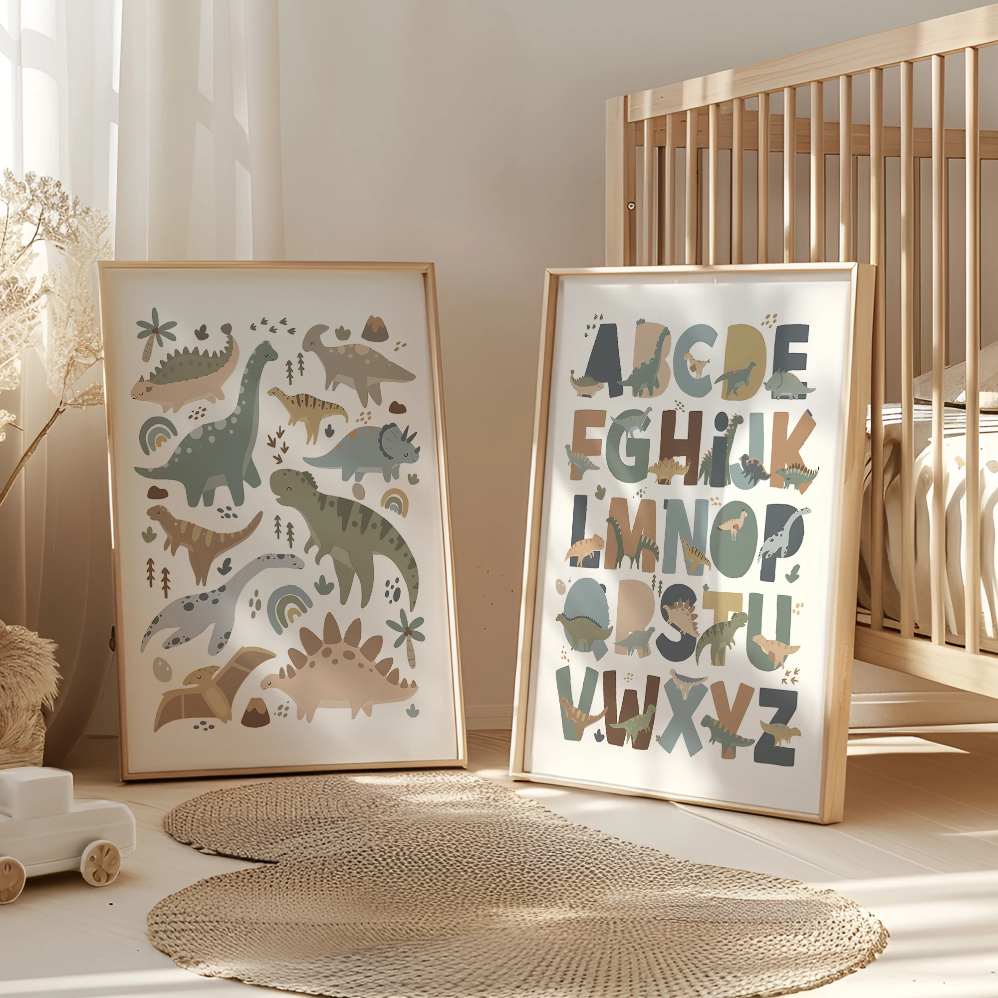 3pcs Personalized Custom Name Cartoon Animal Dinosaur Wall Art Print Picture Canvas Poster Painting For Living Room Home Decor
