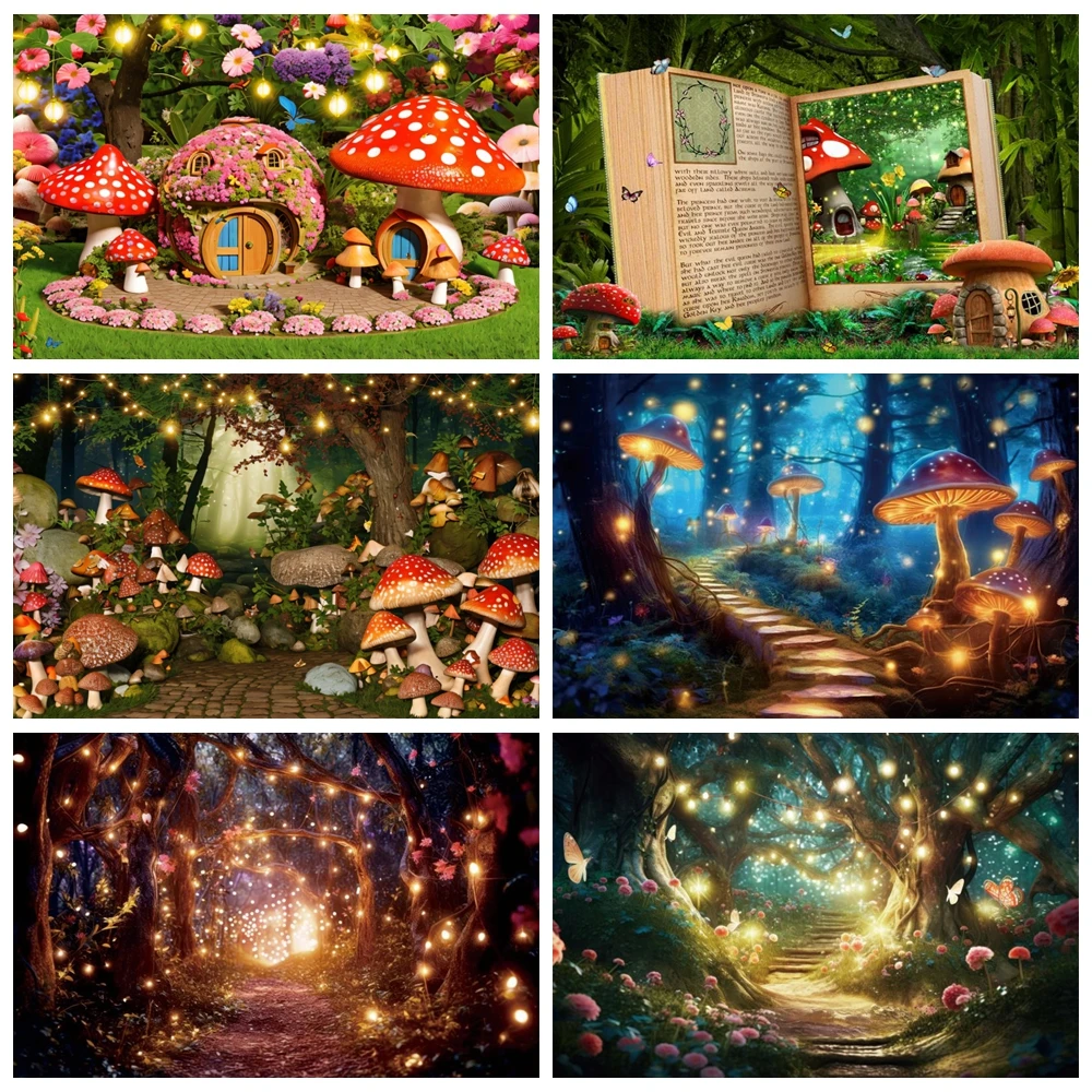Fairy Tale Mushroom Photography Background Dreamy Forest Castle Wonderland Jungle Backdrop Baby Shower Birthday Party Decor