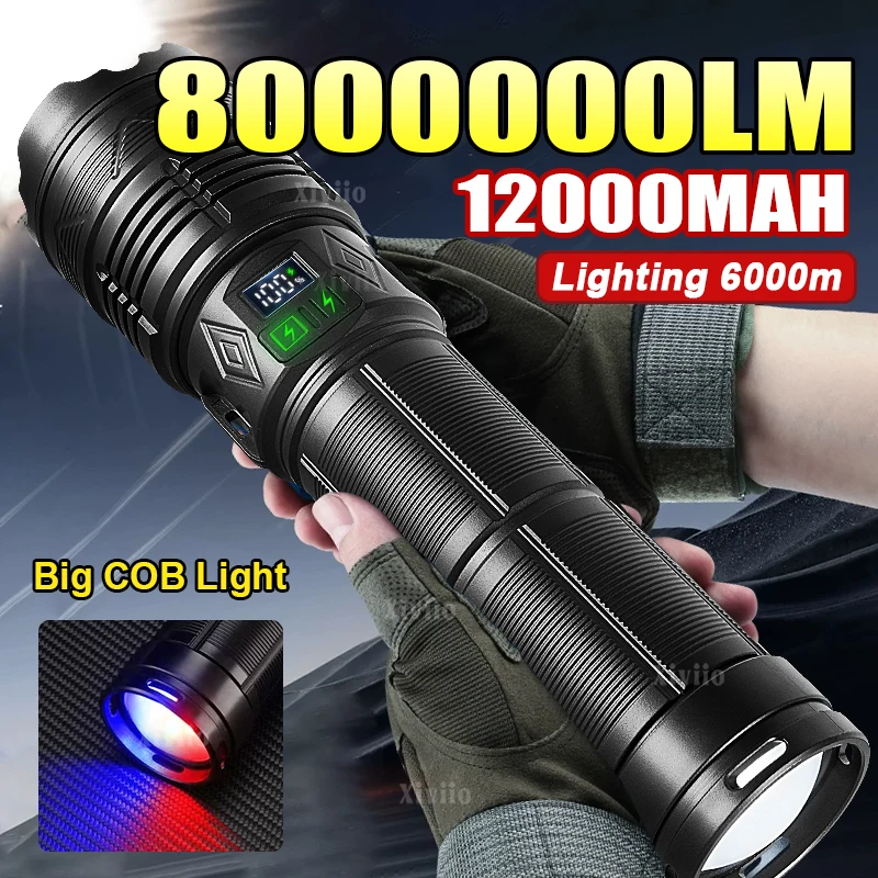 

2025 3000W Super Bright High Power Flashlight Strong Light Tactical Lantern Long Range 6km Rechargeable Flashlight with COB Lamp