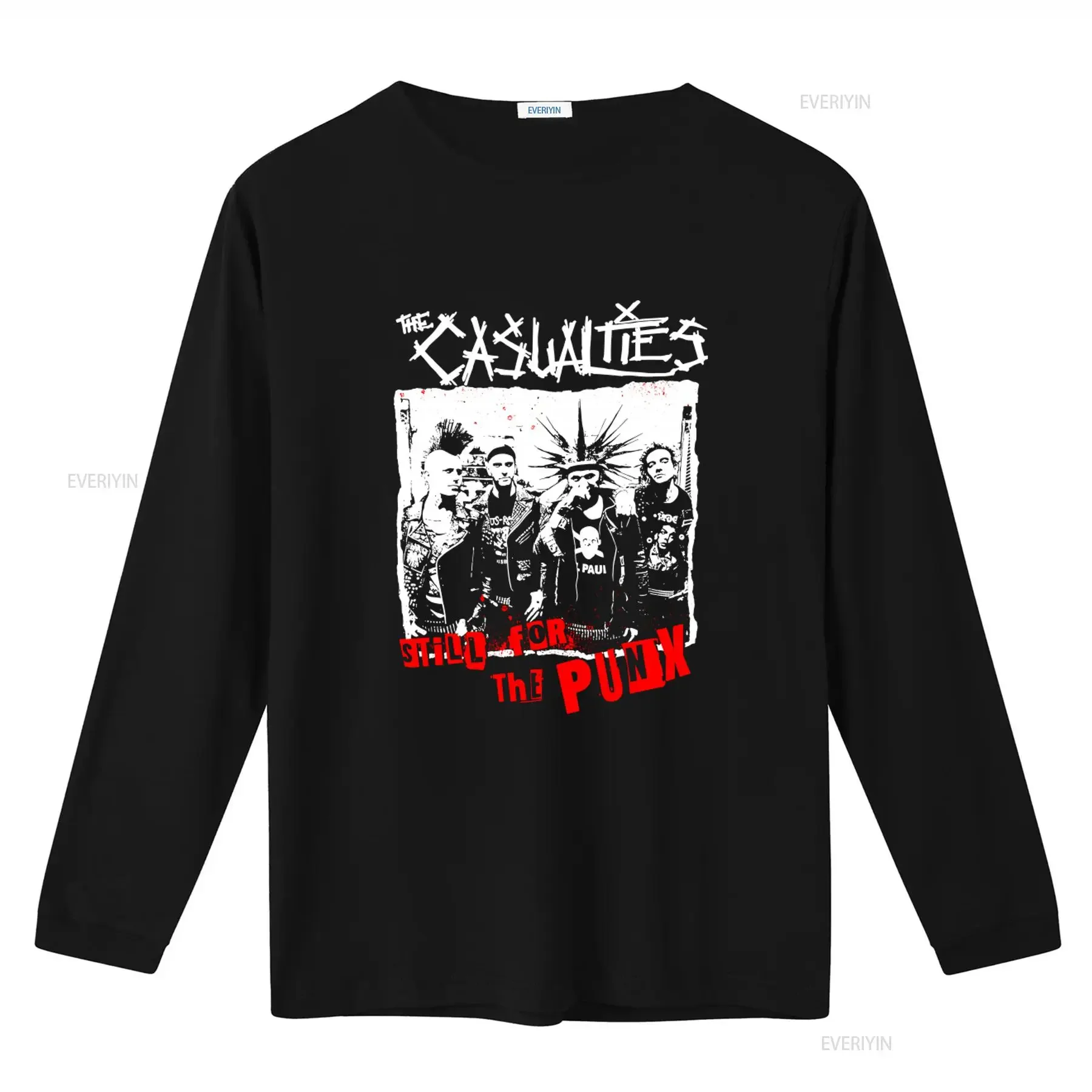 Vintage The Casualties Still For Punx Cotton Black T Shirt Band Punk Rock  vintage Washed Casual Unisex Stretched Breathable