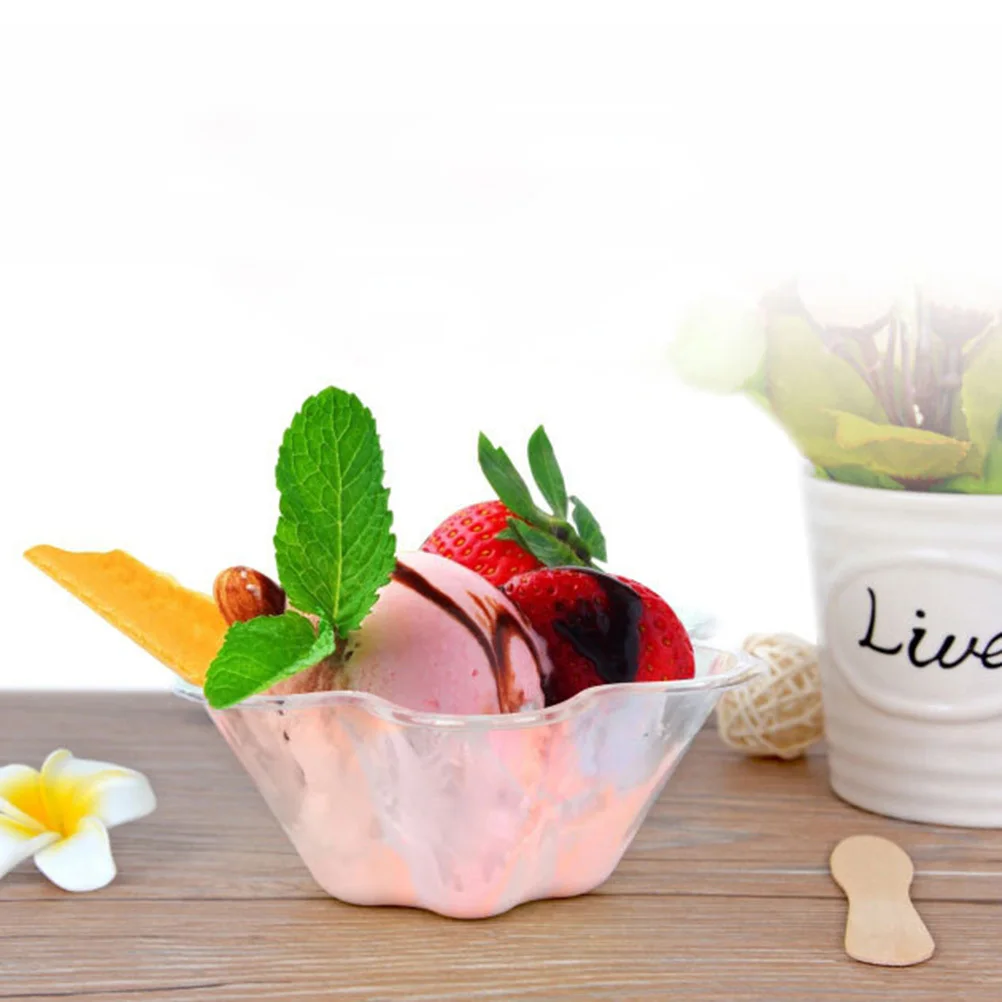 

100Pcs Transparent Ice Cream Cups Clear Plastic Dessert Bowls Petal Shape Durable Containers for Cafe Takeaway Use