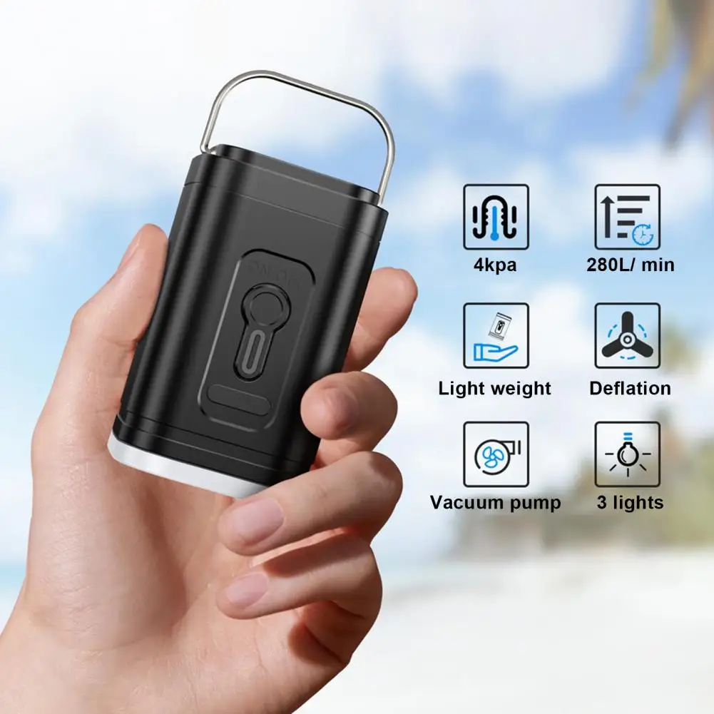 

Перезаряжаемый воздушный насос, электрический воздушный насос, портативный беспроводной воздушный насос с 5 насадками, USB перезаряжаемый светильник для кемпинга для матраса