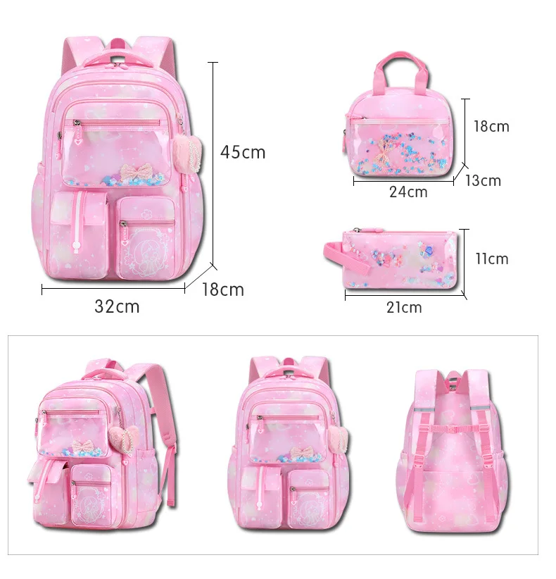 2026 Fashion Love Pendant 3-Piece Set School Backpack Butterfly Decoration Backpacks Student Girl lovely princess school bags