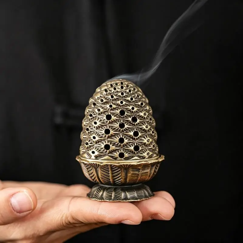 1 Stück Mini-Räuchergefäß aus antikem Messing und Zinklegierung mit kompaktem Lotus-Basis-Design für Meditation, Yoga und Aromatherapie zu Hause. – Detail 12