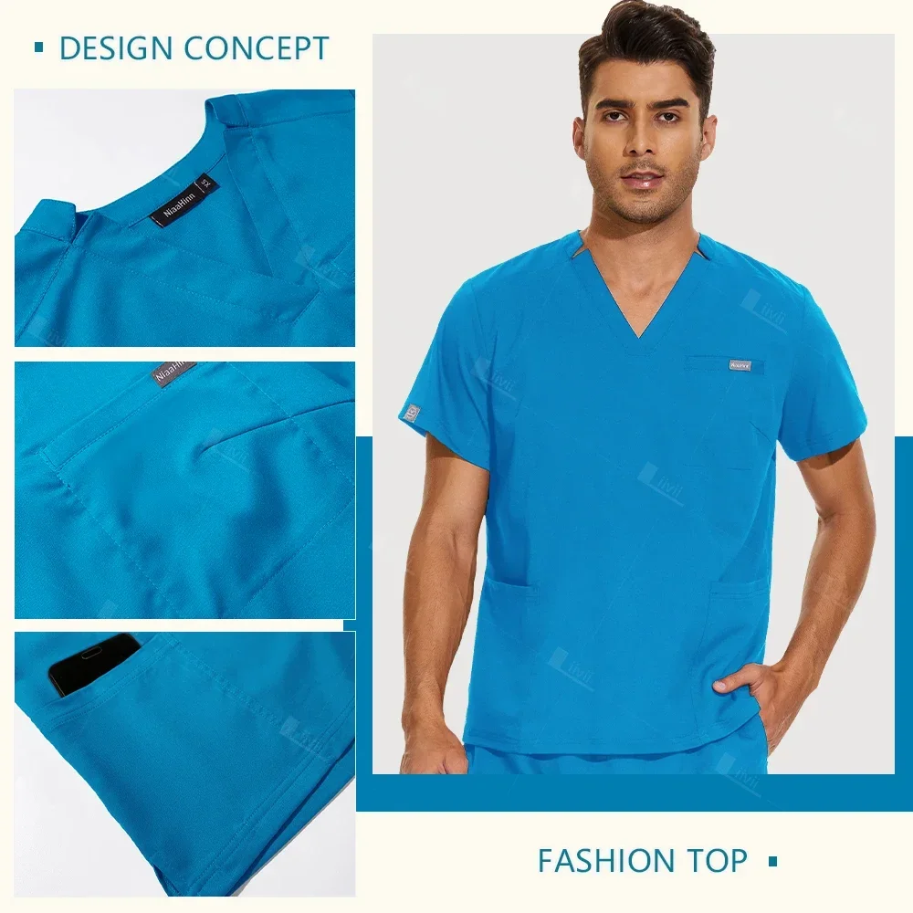 New Men Women Nursing Clothes Beauty Costume Unisex Medical Uniforms Nurse Scrubs Set Doctor Dentist Workwear Clinical Top Pants