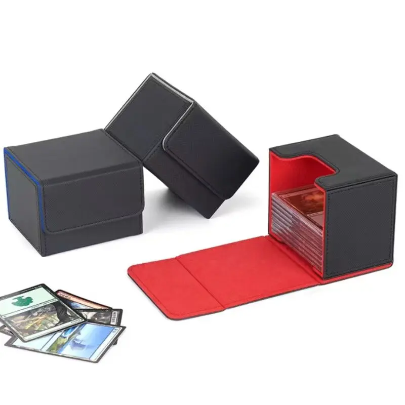 Premium Faux Leather TCG Card Organizer Vertical & Side‑Slot Multi‑Color Black‑Gray Blue‑Black Durable Trading Card Storage Case