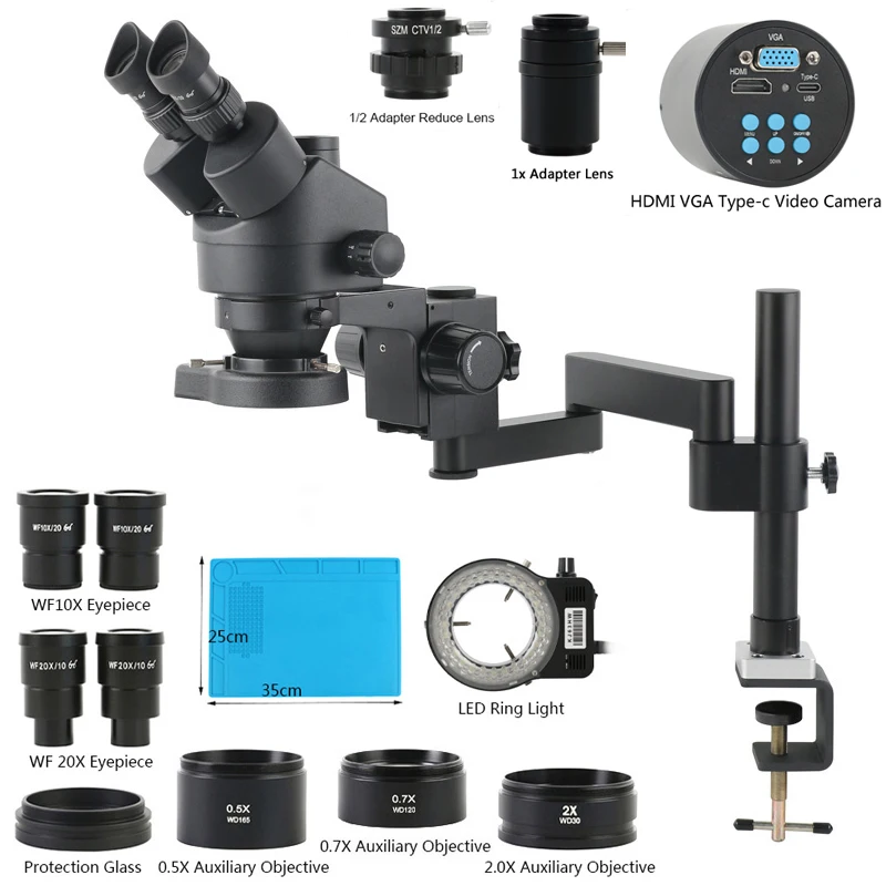 3.5X-180X klips na pulpicie stereofoniczny mikroskop trójokularowy biżuteria lutownica monety telefon PCB 55MP 4K 2K elektroniczne szkło powiększające