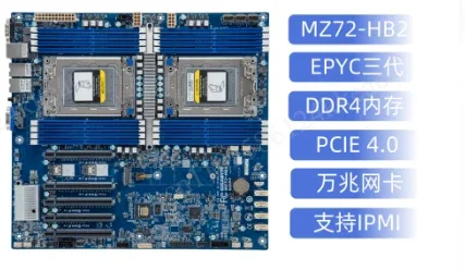 MZ72-HB2 Dual Socket SP3 Motherboard, AMD EPYC 7002/7003 Compatible including 7K62, 16x DDR4, 5x PCIe 4.0 Slots