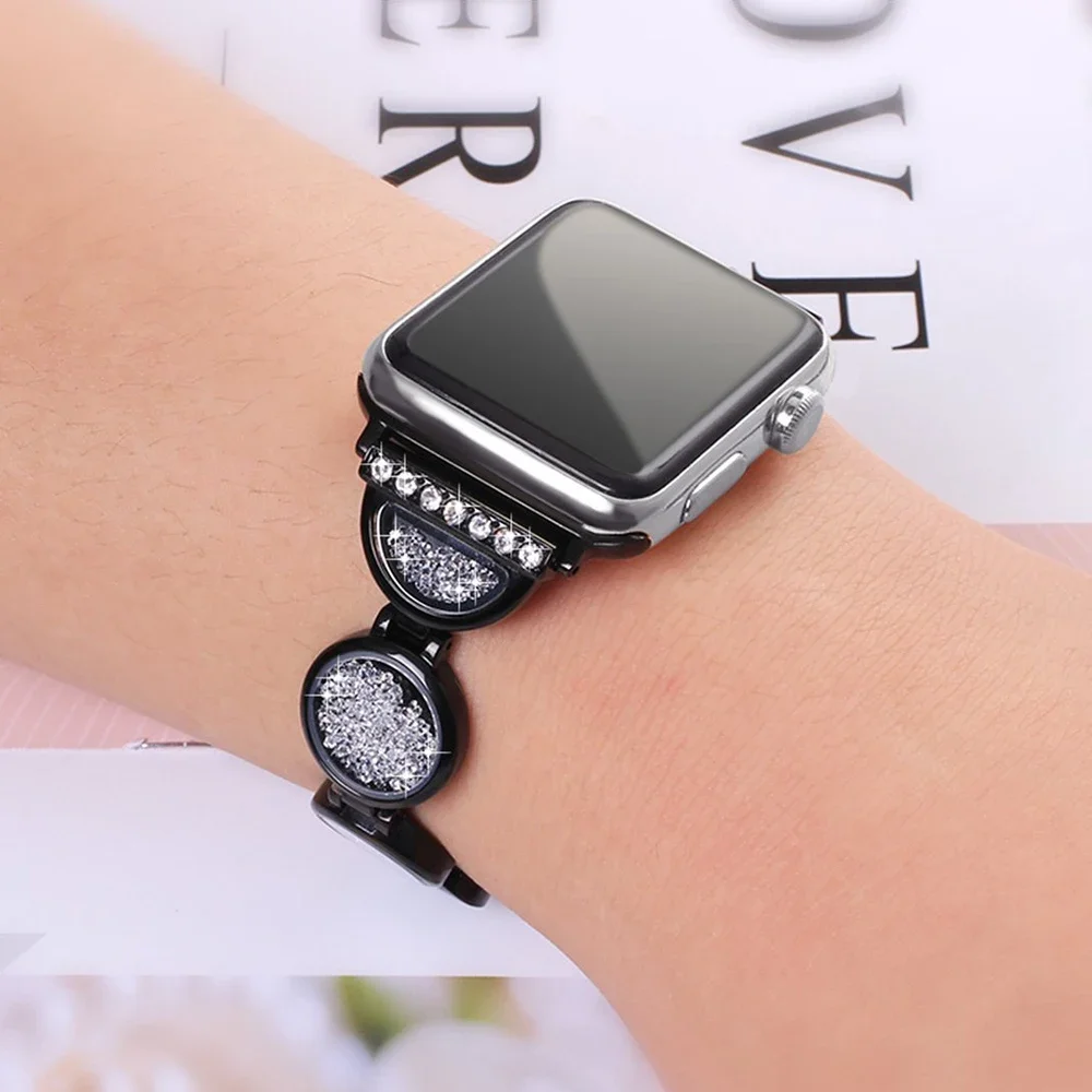 Metal Strap For Apple Watch Ultra 10 9 8 7 45mm 41mm 42mm 46mm Luxury Quicksand Diamond Bracelet Wristband iWatch 6 5 4 SE 44mm