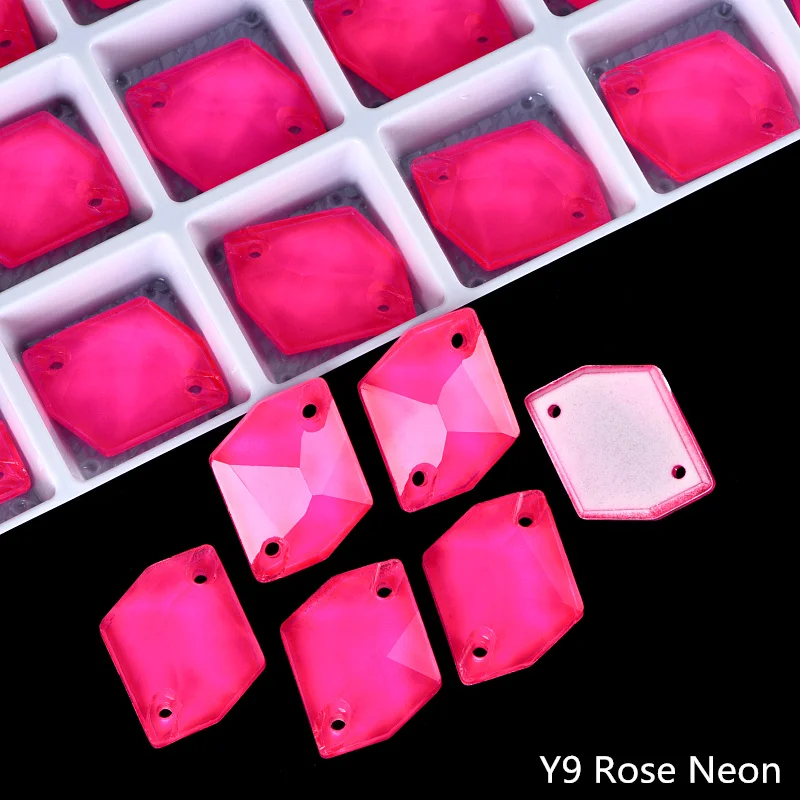 OLeeya K9 Glas Neon Fluoreszierende Kosmische Näh-Strass-Steine mit Kanten und Abschrägungen zum Aufnähen für Kleidung und Accessoires – Detail 6