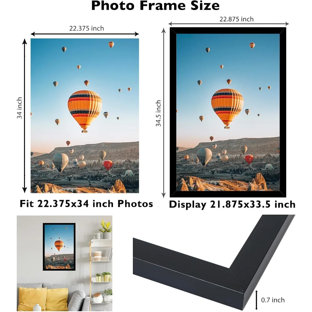 إطار صورة أسود مقاس 22.375 × 34 لألغاز الصور الملصقة، وعرض المعرض الرأسي الأفقي المعلق على الحائط